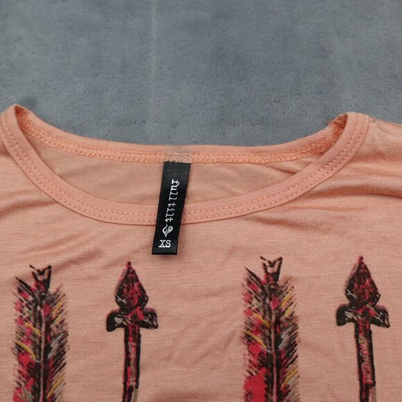 Full Tilt Shirt Womens XS Orange Round Neck Long Sleeve Arrow Design Top - Picture 10 of 16